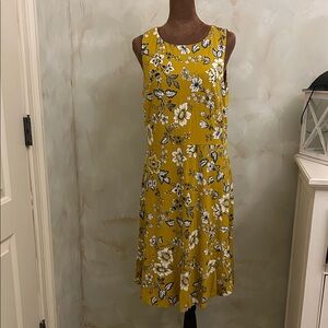 LOFT Yellow Floral Midi Dress